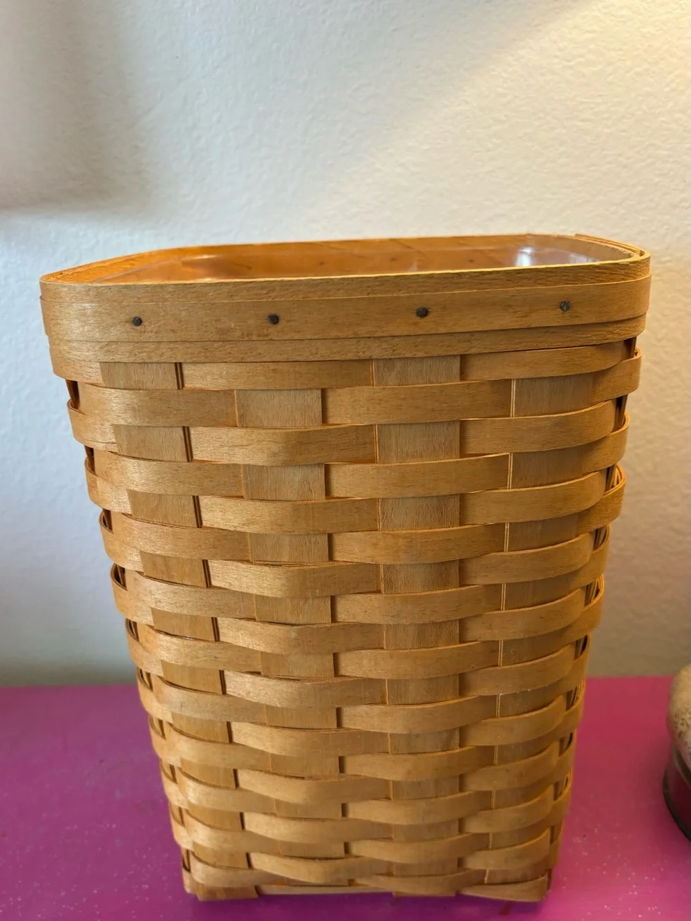 Vintage 1996 Longaberger Waste Basket with Plastic Protector, Honey-Tone
